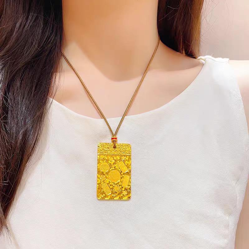 Gold-Anhänger Halskette: Super Flash, Glückverheißendes Sandgold Eis Karten-Design für Damen