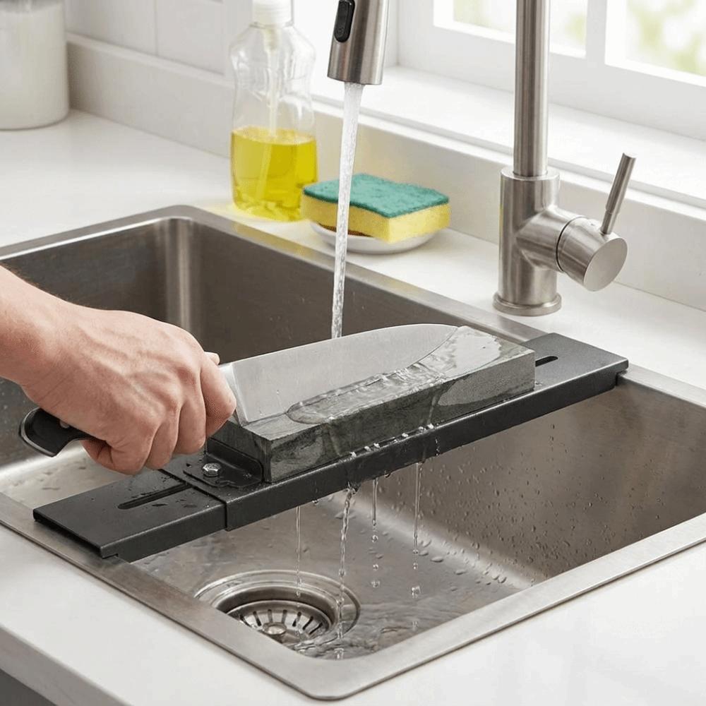Retractable Sink Mounted Sharpener Stand Carbon Steel Whetstone Grinder Rack  Household