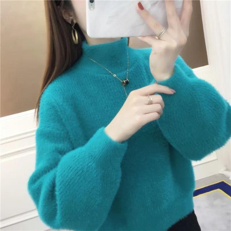 Nový dámský teplý rolák Podzimní a zimní zesílený termální pulovr Ležérní pletené svetry