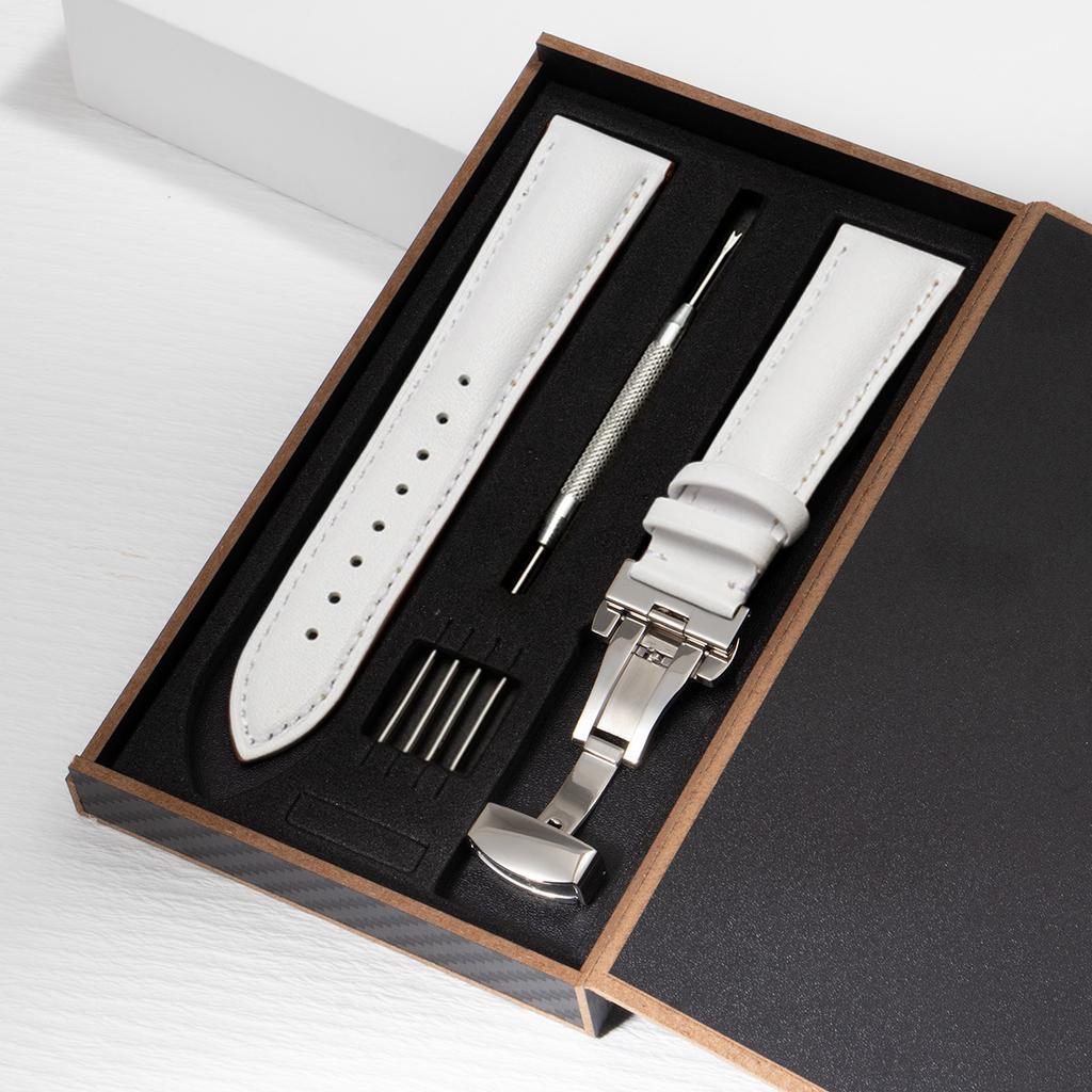 2026 Leder-Uhrenarmband 18mm 20mm 22mm Uhrenarmband Automatisches Schmetterlingsverschluss Herren und Damen Business mit Box Armband