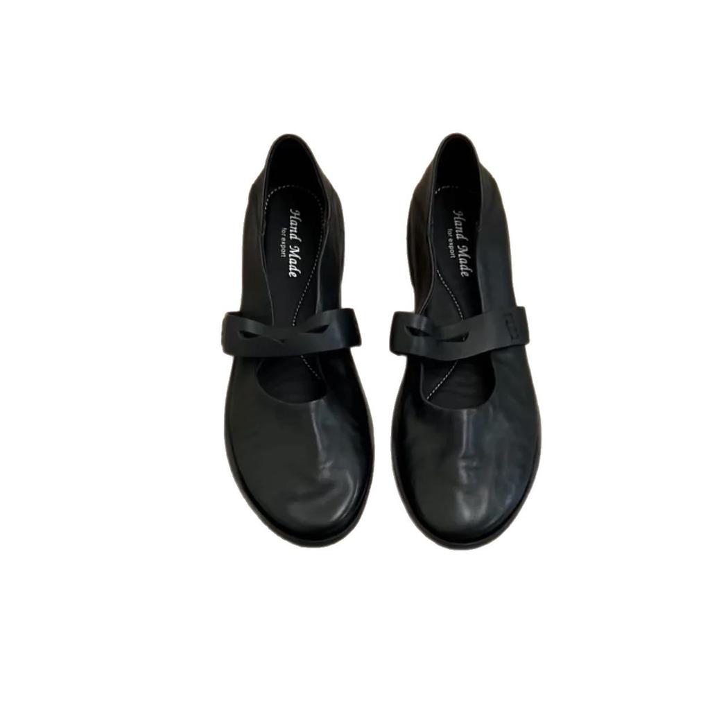 Sheepskin Version Shallow Mouth Single Shoes Women's 2025 Summer New French One-word Belt Mary Jane Shoes Black Soft-soled Small Leather Shoes