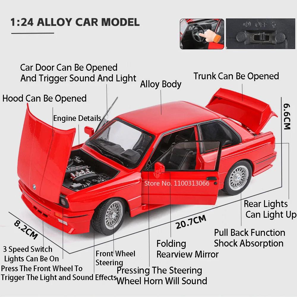 Big 1:24 Alloy M3 Toys Miniature Models Cars Rubber Tires Wheel Pull Back Vehicles with Light Sound Toy Car for Boys Xmas Gifts