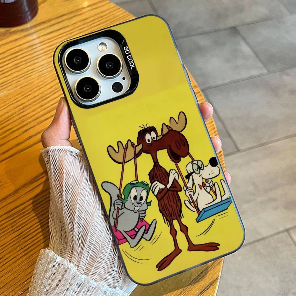 

Cartoon R-Rocky and His Friend B-Bullwinkle Phone Case For iPhone 16 17 15 14 12 13 Pro Max Black Candy Matte Shockproof Cover iPhone16e