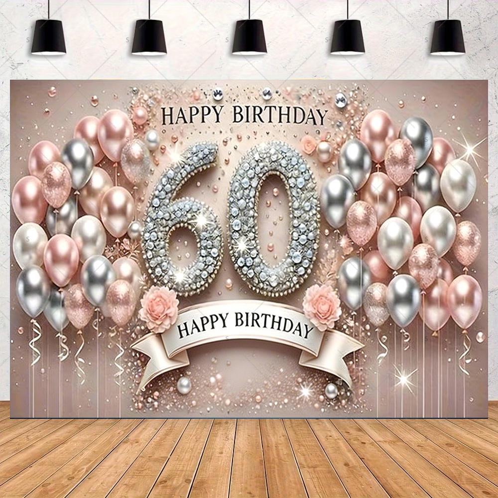 Hintergrundbanner für 60. Geburtstagsparty, roségoldene Ballons, Fotografie-Requisiten, Geschenke, Hintergrunddekorationen31
