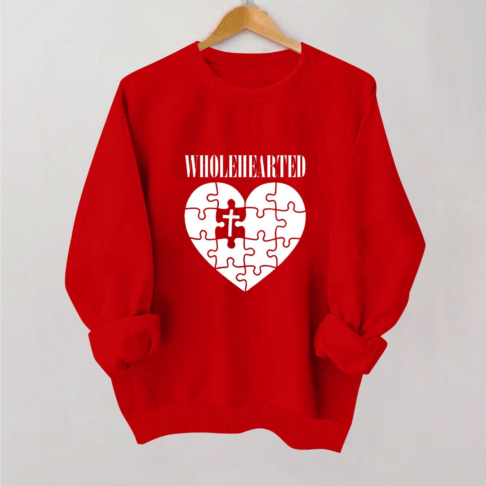 

Женская повседневная мода ко Дню святого Валентина с принтом, длинным рукавом, круглым вырезом, толстовки, пуловеры, топы XL белый