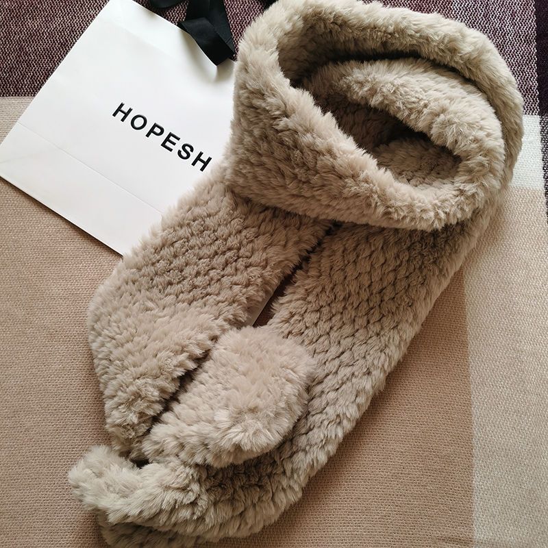 Schal Imitation Rexkaninchenfell Doppelseitig Verdickt Paarschal Damen Herbst und Winter Einfarbig Warm Langer Vielseitiger Schal