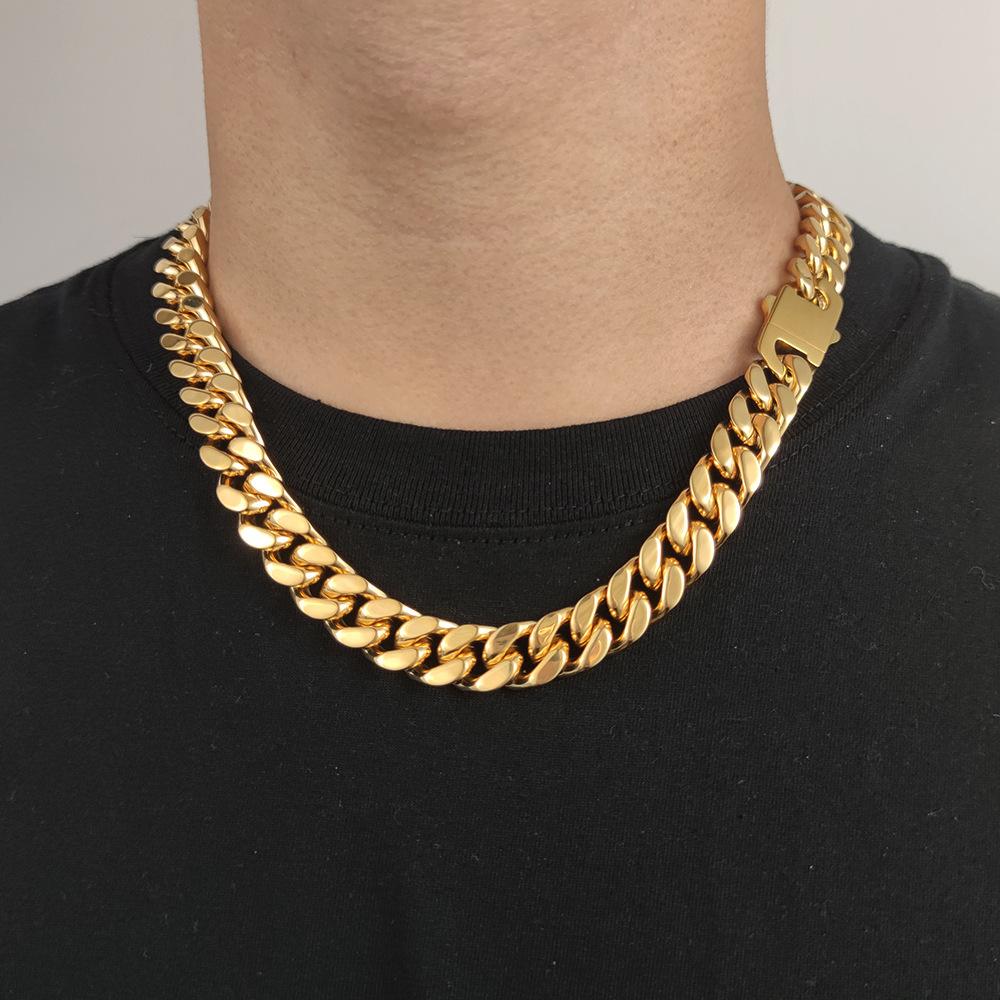 Miami Hip Hop Cuban Link Kette Halskette Für Männer Frauen 316l Edelstahl Gold/Silber Mode Armband Schmuck Zubehör 12mm,20cm brown