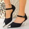 One Strap Single Shoe Metal Pointed Toe Suede Cutout Non-Slip Wear-Resistant High Heels