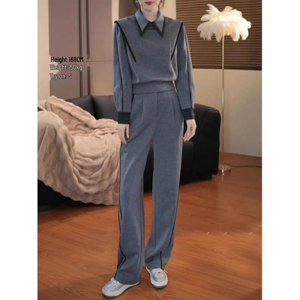 Korean Style Women's Casual Sweatshirt and Long Pants Two-Piece Set - 2025 Autumn/Winter Fashion