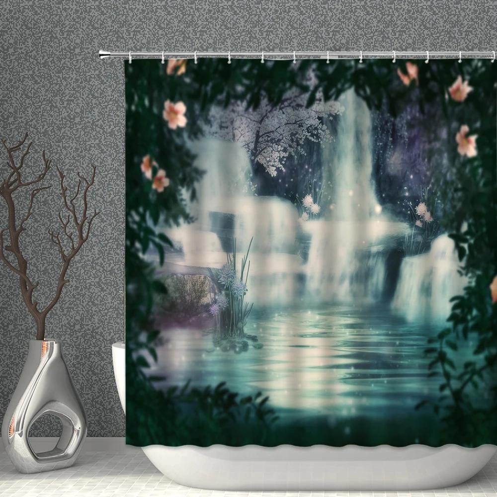 

Fantasy Fairy Shower Curtain Purple Colorful Printing Landscape Pattern Waterproof Polyester With Hooks Household Decoration W90XH180cm