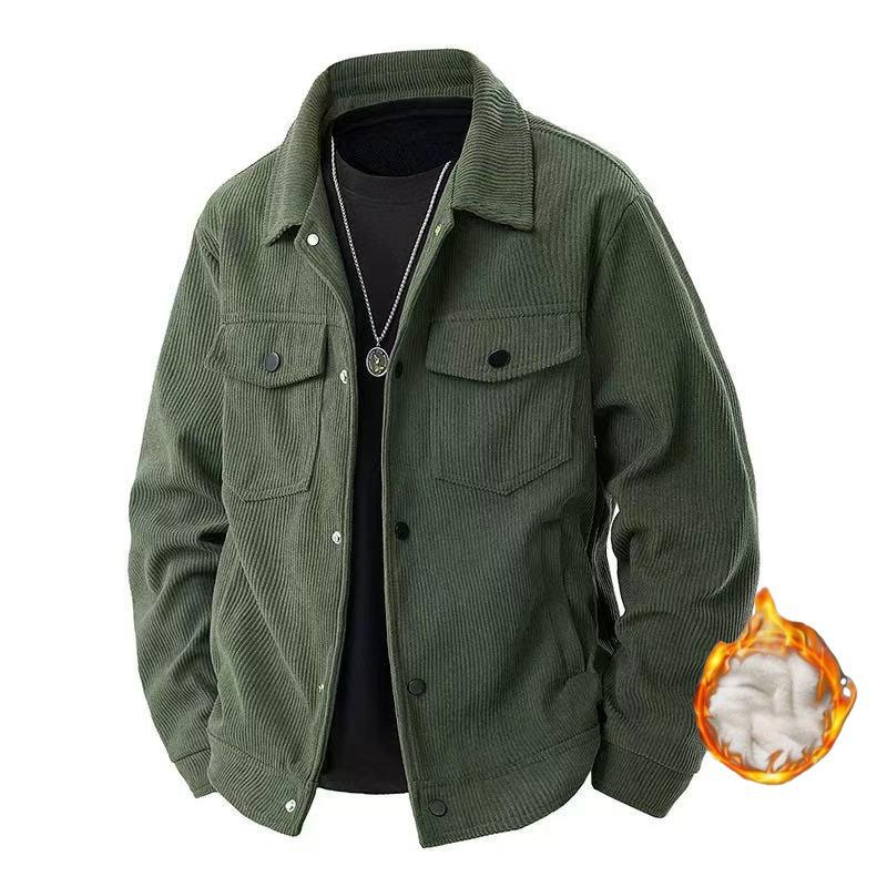 Autumn Winter Jacket Retro Corduroy Jacket for Men with A Lapel Loose Coat