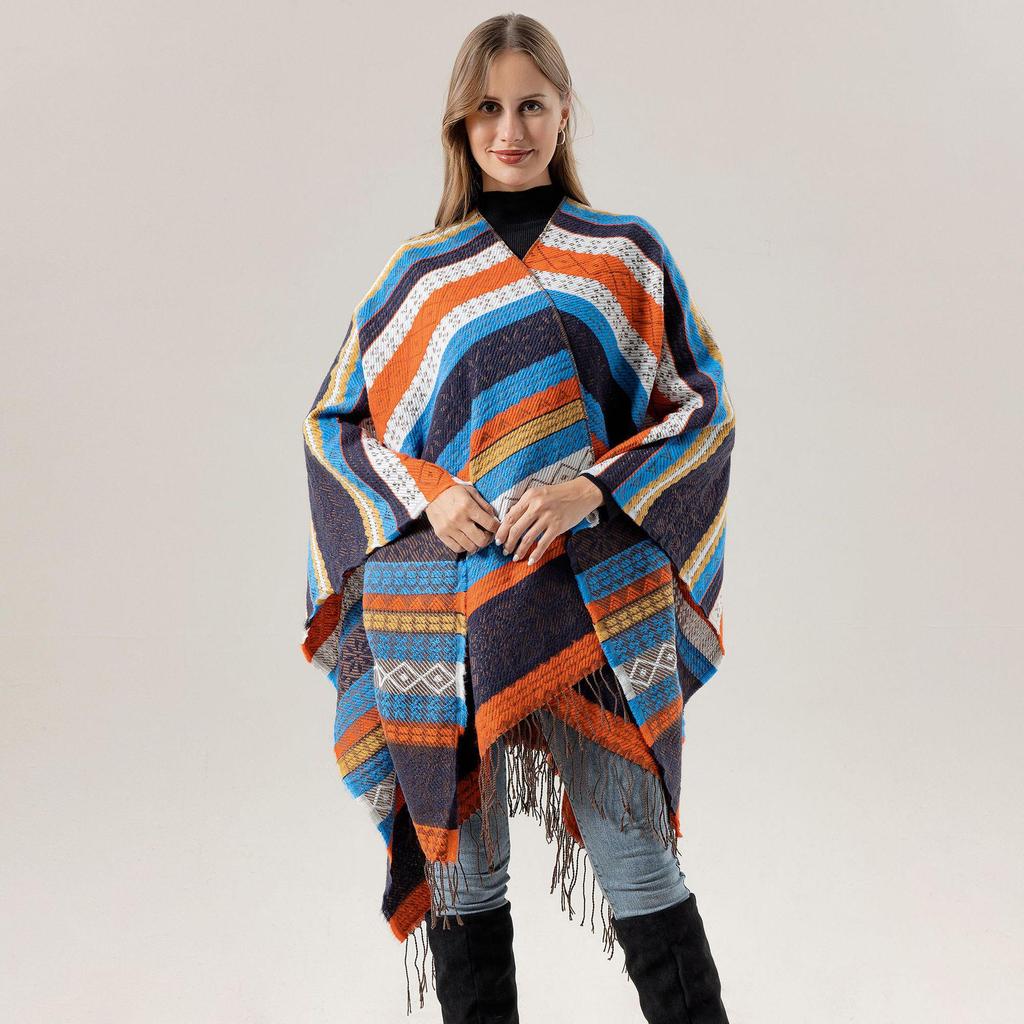 Ethnic Ink Painting Tassel Shawl Cape - Imitation Cashmere, Women's Travel Outfit