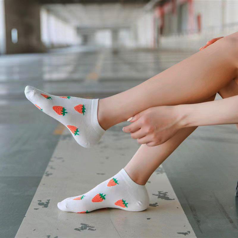 5 Pairs Womens Funny Socks Spring And Autumn Fruit Ankle Socks Avocado Lemon Strawberry Banana Harajuku Casual Short Socks 35-40