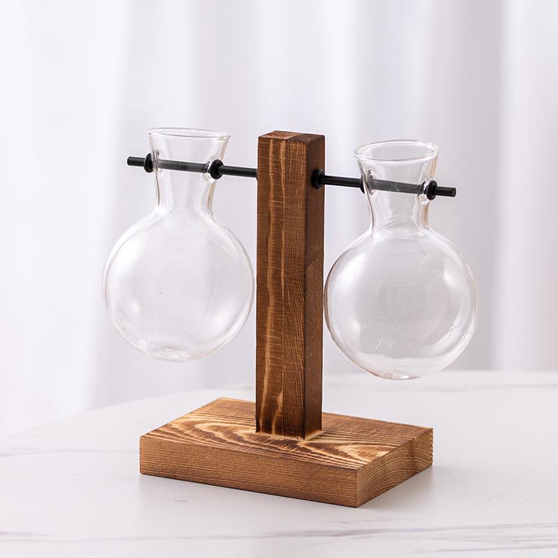 Innovative Wooden Frame Hanging Glass Hydroponic Vase for Pothos – Desktop Flower Arrangement Decor