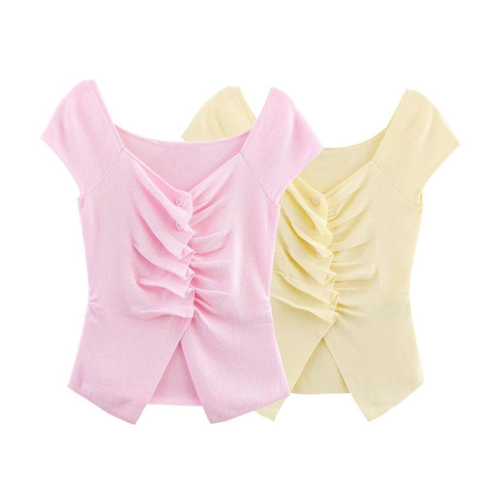 Spring 2025 Women's European & American Fashion Pleated Knit Top