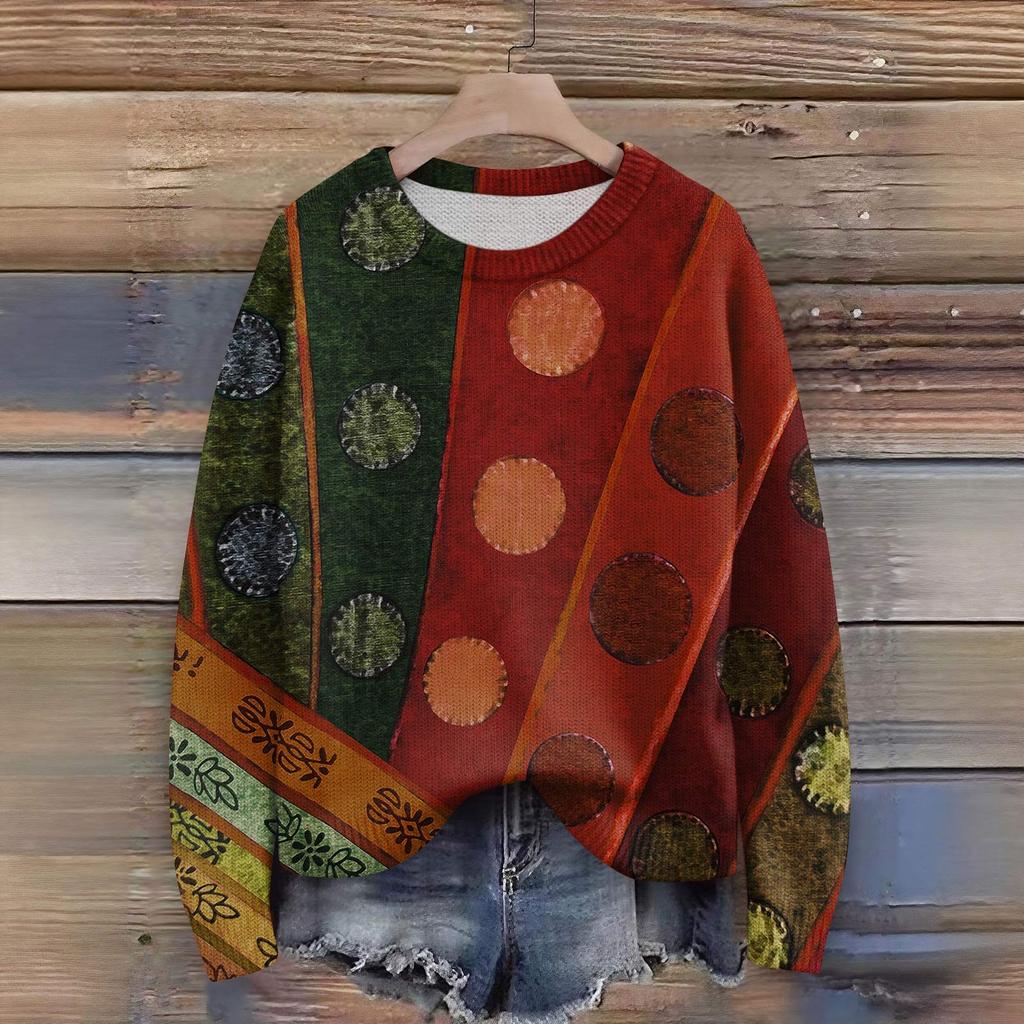 Maglioni Pullover a Maniche Lunghe da Donna Girocollo Casual Carino Stampa Maglia Maglione Oversize