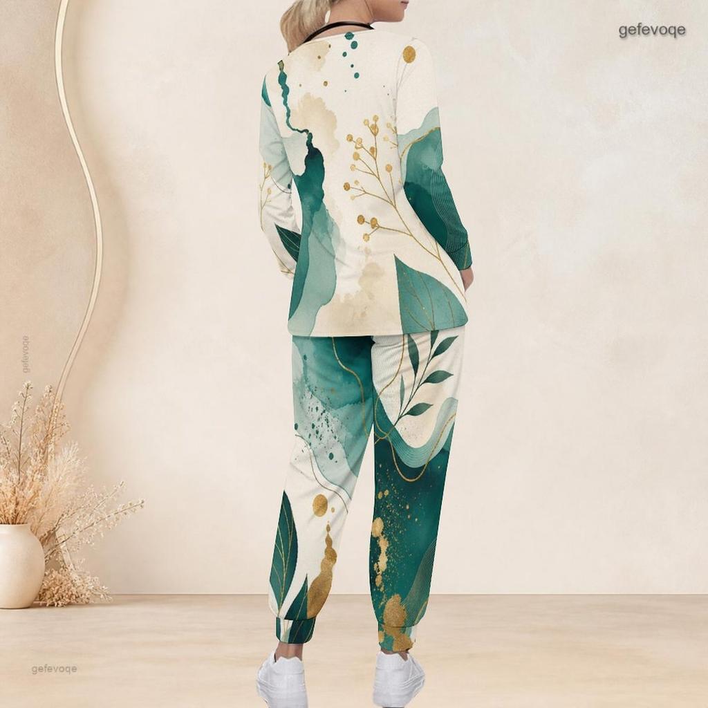 Women Plus Size Pink Printed Nurse Scrub Set V Neck Long Sleeve Pocket Top And Long Pants
