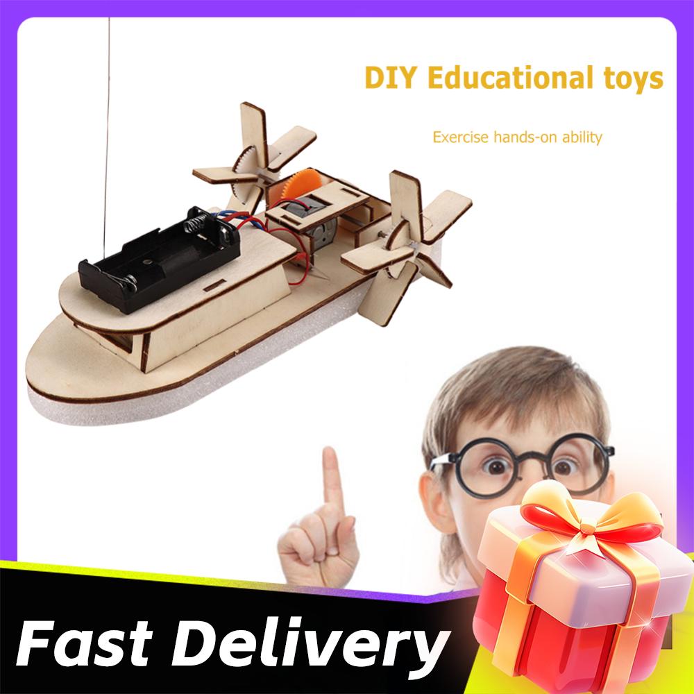 Kids DIY Remote Control Paddle Wheel Ship Model Kids Students Science Experiments Kit Science Invention Experiment Material Toys