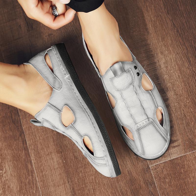 Модные мужские кожаные летние новые повседневные сверхлегкие сандалии на плоской подошве — фото 4