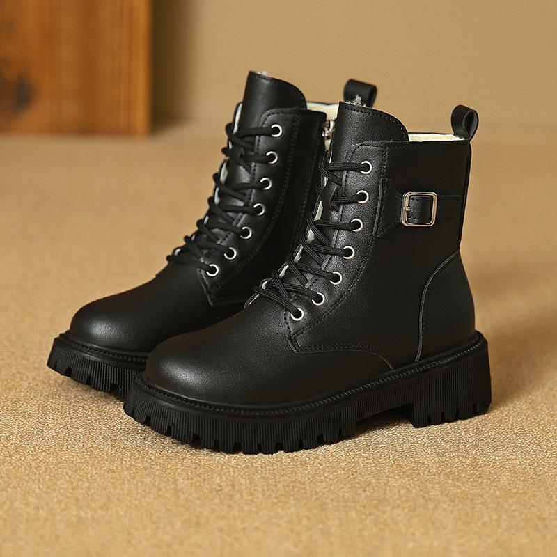 British Style Solid Color Double Zipper Velvet Martin Boots 2025 Autumn and Winter New Personality Trend Comfortable Warm Women's Boots