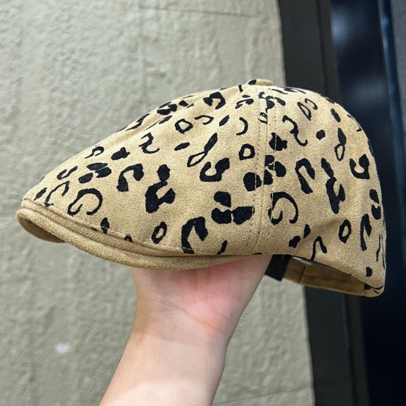 Women S Retro Leopard Print Suede Short Brim Cap Korean Style Casual Hat