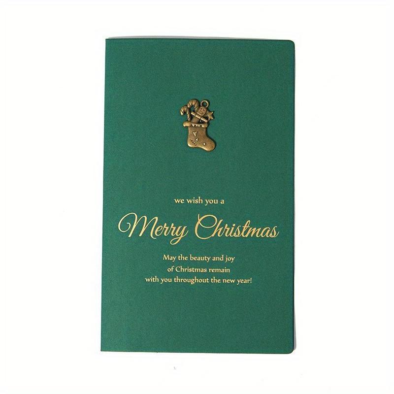 1Pc Gold Embossed Chrismas Card Greeting Cards Merry Xmas Party Invitations Letter Greeting Cards with Envelope Stickers