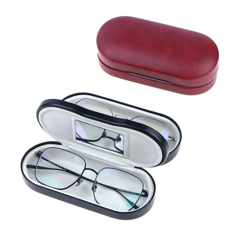 Double Interlayer Metal Eyewear Case Leather Frame Glasses Case Storage Double Layer Mirror Box
