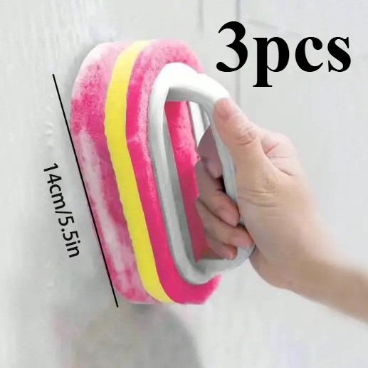 1/3pcs Powerful Stain Removal Cleaning Sponge Brush - Durable Handle Sponge for Bathroom, Bathtub, Tile, Kitchen