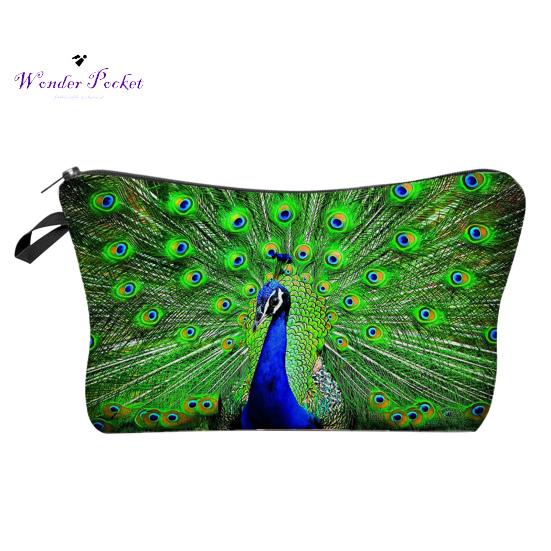 

Гладкая косметичка на молнии с подвесным отверстием, полиэстеровая косметичка с принтом павлиньих перьев, большая вместительная косметичка 3