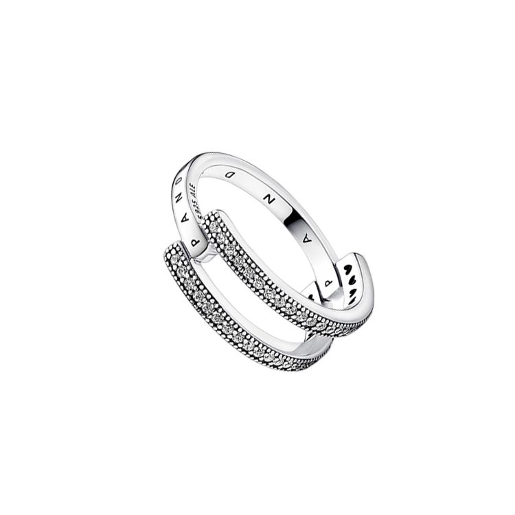 Pandora Pavé Logo Double Ring Hollow Decoration 925 Silver Ring Women rings 192779C01
