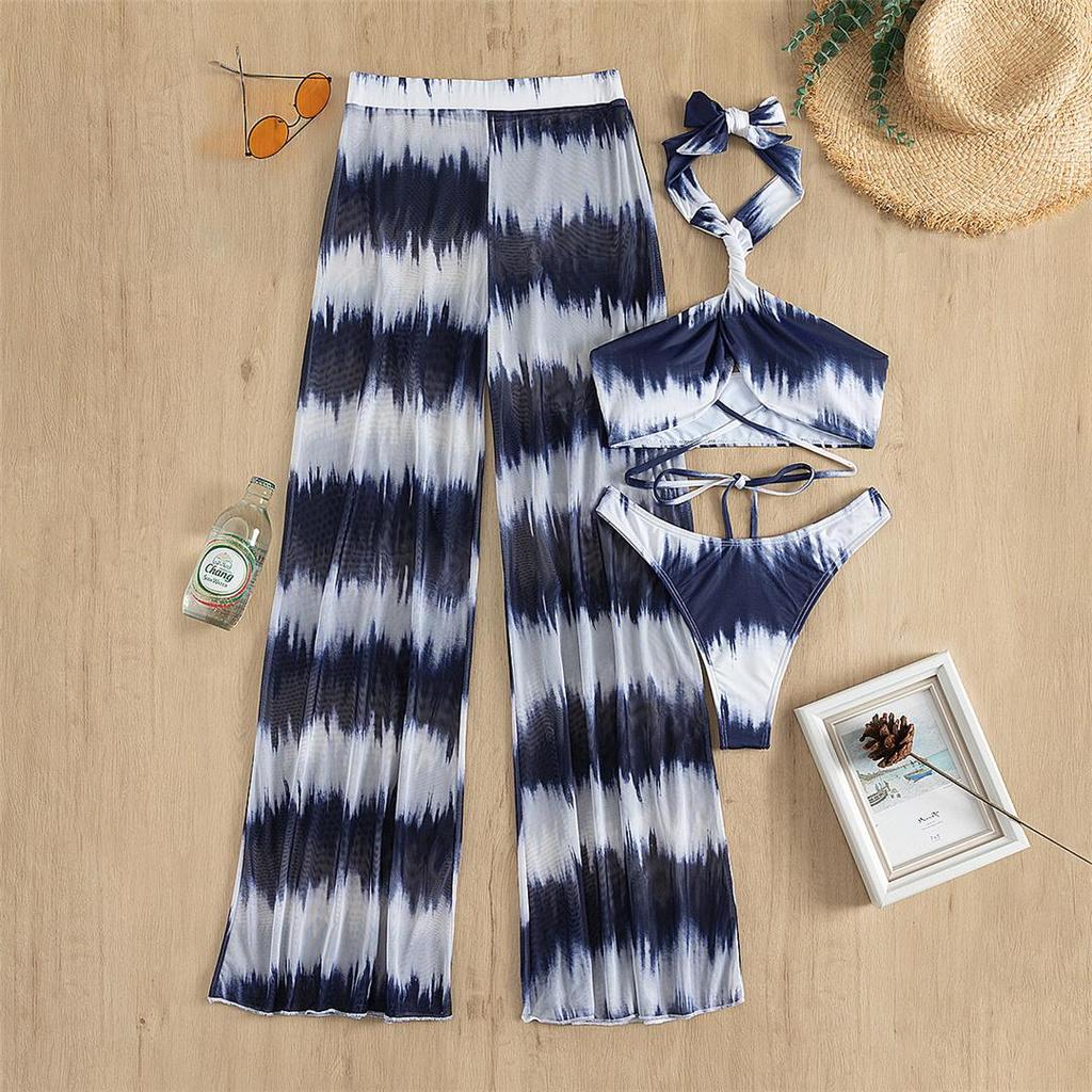 Halter Printed With Beach Pants Bikini Women Swimwear Female Swimsuit Three-pieces Bikini Set Bather Bathing Suit Swim