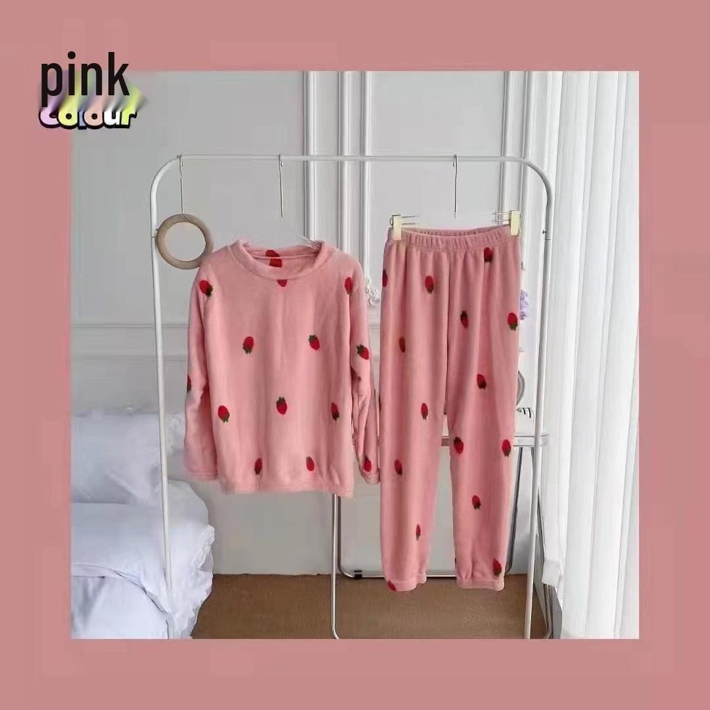 Damen Dickes Flanell Korallenfleece Pyjama Set - Niedlicher Langer Cardigan Homewear für Herbst und Winter