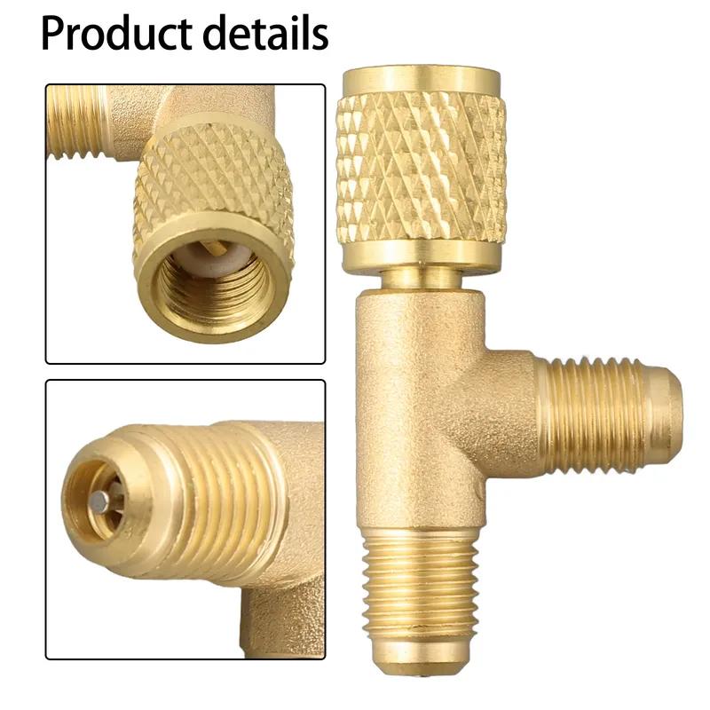 Adattatore a T a Connessione Rapida Con Valvola in Ottone SAE da 1/4" Per R22 R12 R134 Adattatore Adattatore Tubo di Conversione Porta AC Alta/Bassa