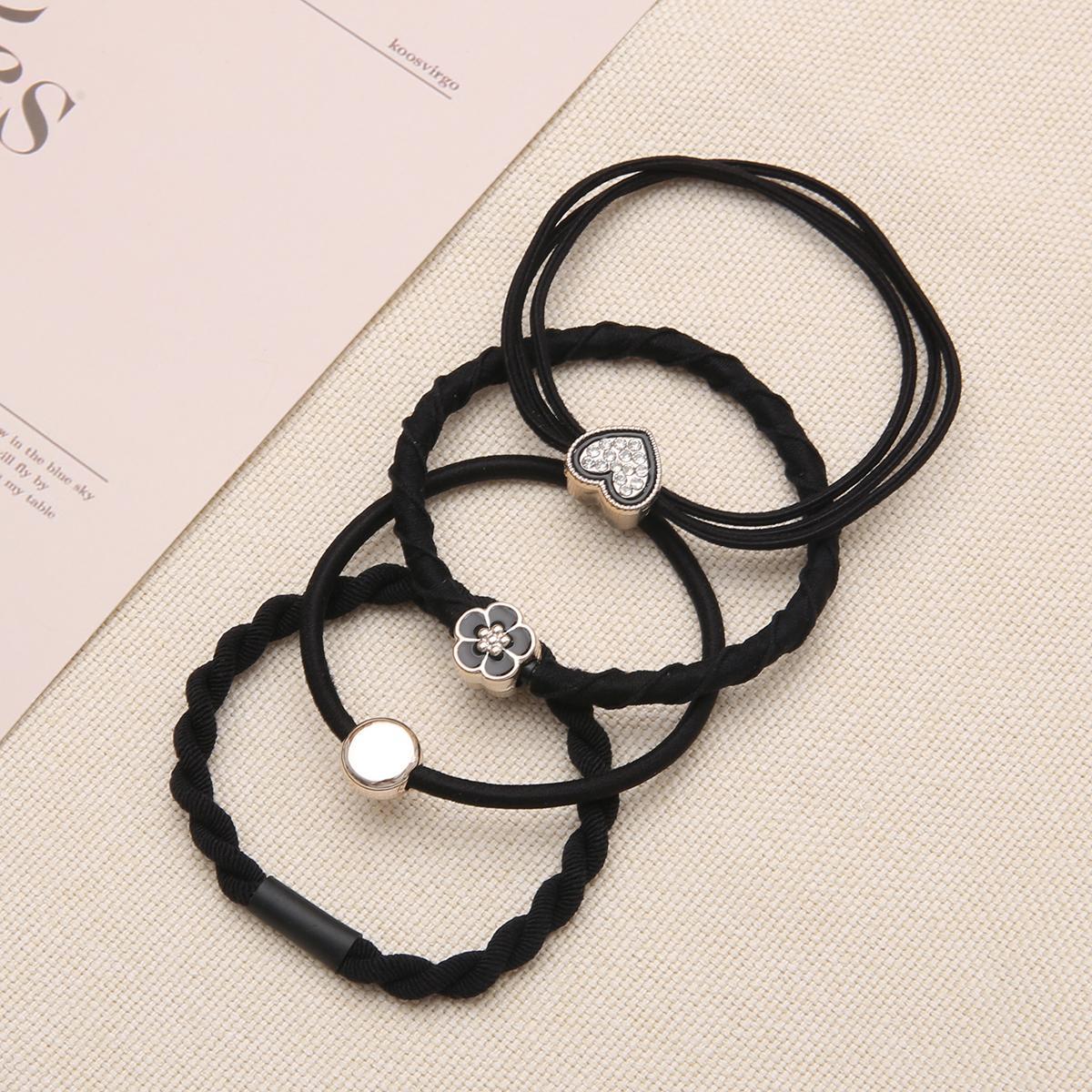 

4 шт. Високоеластична міцна пов язка для волосся Кільце для голови Мотузка Модні головні убори для дівчинки Солодка гумка Аксесуари для волосся чорний