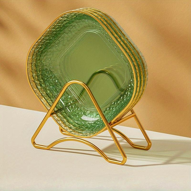 5pcs Plates Set, Golden Rim Square Serving Tray, Garbage Dish, Spit Bone Dish, Fruit Plate, Dessert Plate, Cake Plate, Snack Pla