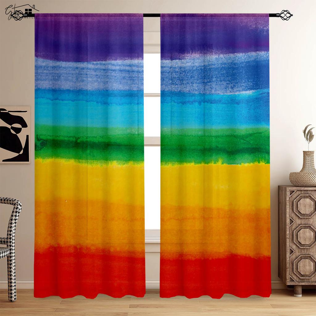 Rainbow Printed Curtains Colorful Cartoon Pattern 100% Polyester Rod Pocket Curtains Kids Room Living Room Decorative Curtains