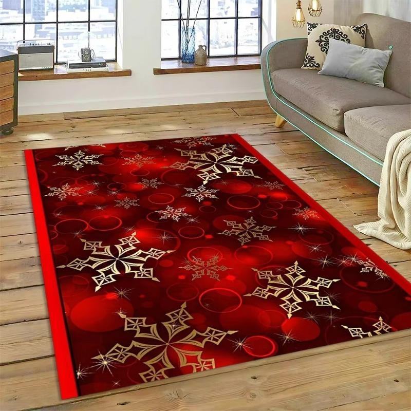 Weihnachtsteppich Rot und Weiß Schneeflockenmuster Feiertagsboden für Wohnzimmer Schlafzimmer Küche Boden Weihnachtsfeier Dekoration
