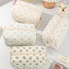 Ruffled Edge Bowknot Floral Print Makeup Bags Large Capacity Quilting Pen Bags Women Cosmetic Storage Bag Travel Wash Bag Clutch