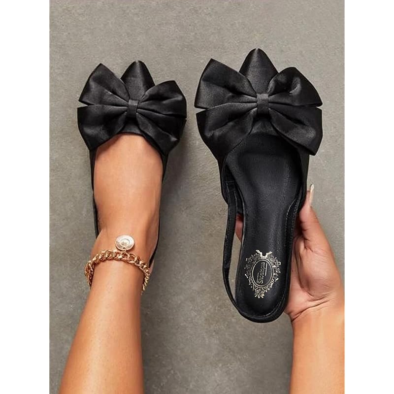 Shoetopia Front Bow Dcor Pointed Toe Flat Black Sandals For Women & Girls /Uk3-Eu36 3 UK чёрный