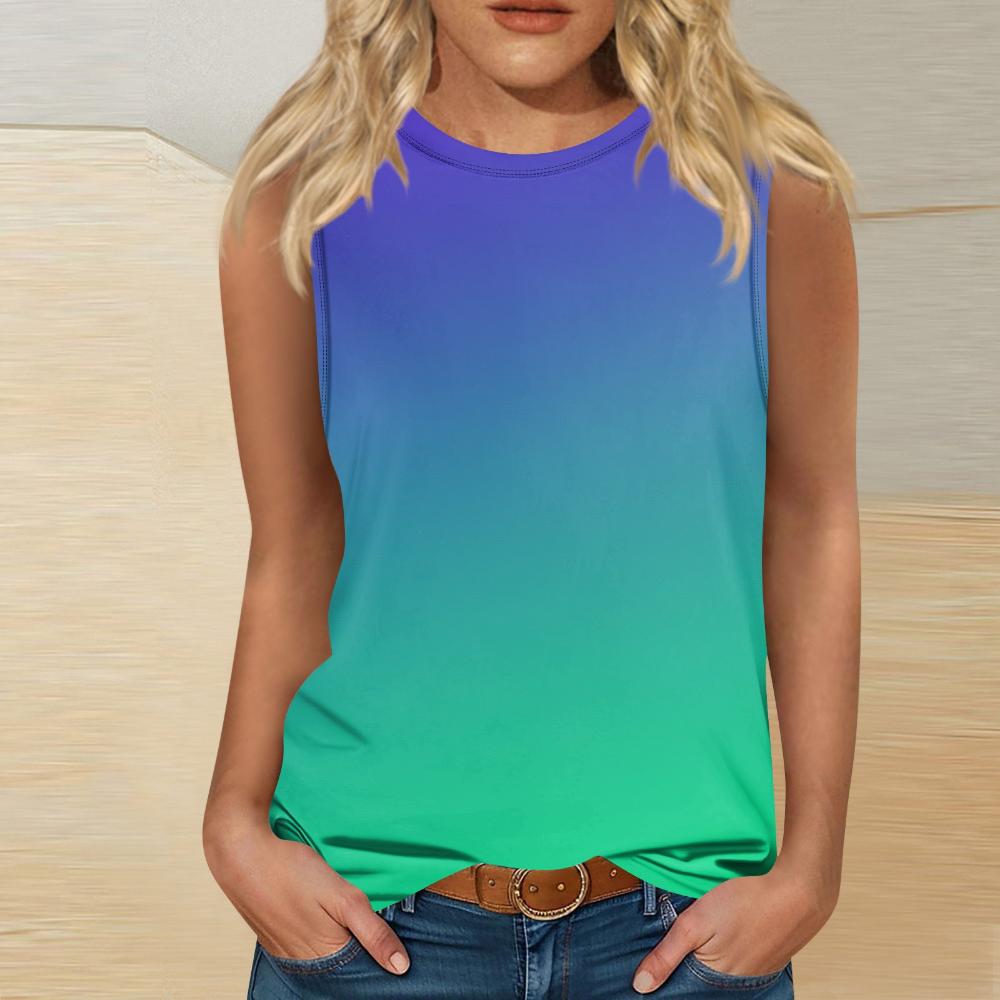 T-shirt da donna girocollo senza maniche, top leggero senza maniche con stampa TRAF