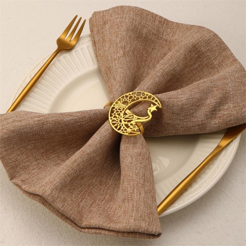 Pack of 2 Napkin Rings Christmas Moon and Star Napkins Holder Metallic Napkin Buckle Sophisticated Plating Accessories
