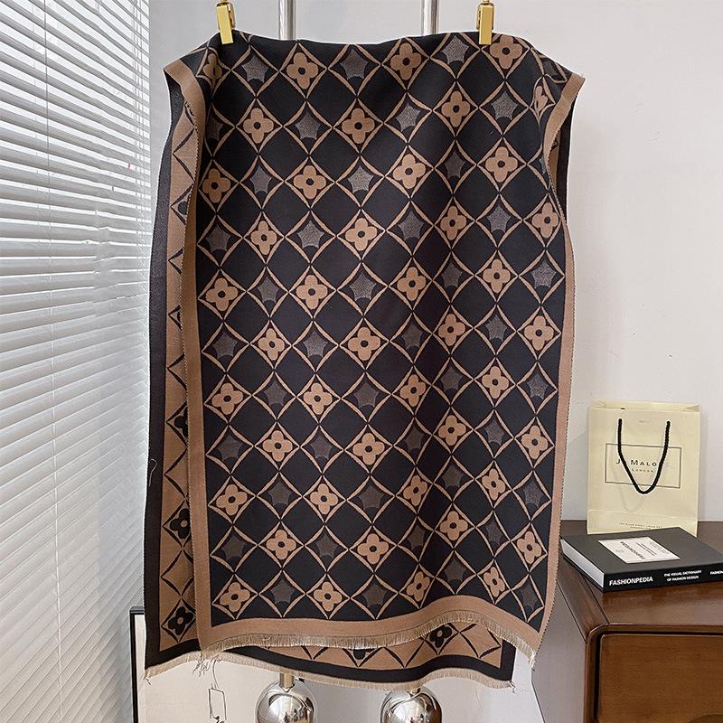 double-sided imitation cashmere geometric square flower print thickened warm scarf air-conditioned room shawl outside