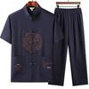 Men's Summer Ice Silk Tang Suit: Thin Retro Hanfu Set with Frog Button Embroidery for Middle-Aged and Elderly.