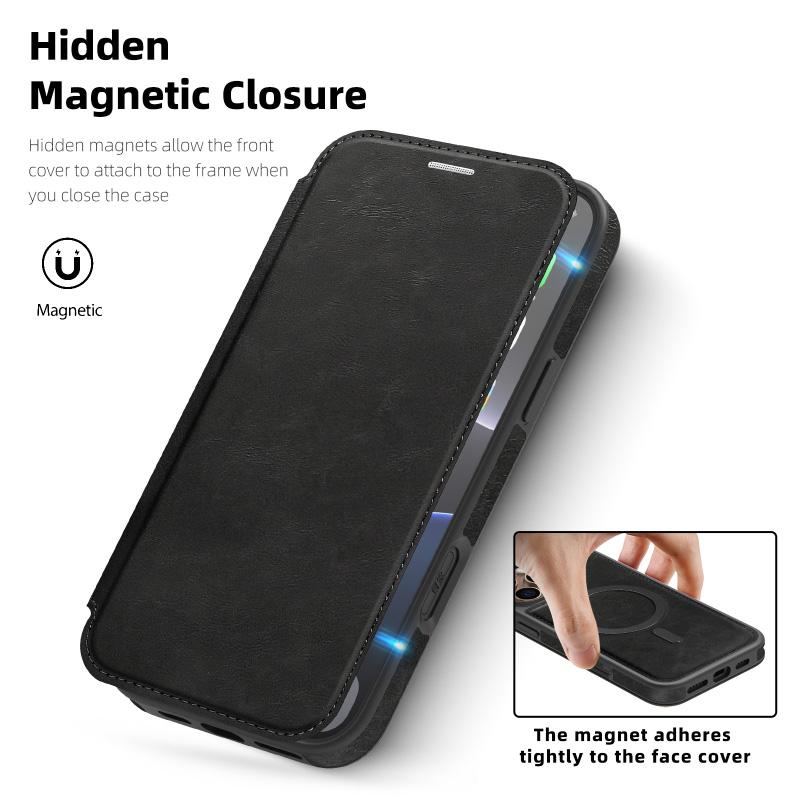For Magsafe Magnetic 360°Full Protection Leather Holder Wallet Card Slot Phone Case For iPhone 16 Pro Max E 14 12 13 15 Pro Max