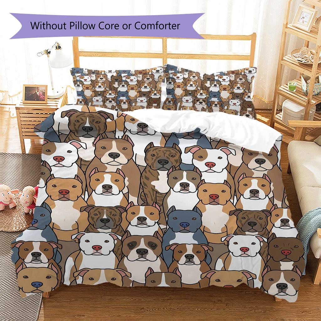 Cartoon Puppy Pattern Bedding,Quilt Set Quilt Cover Pillowcase Home Birthday Gift (1 * duvet cover + 2 * pillowcase, without core)