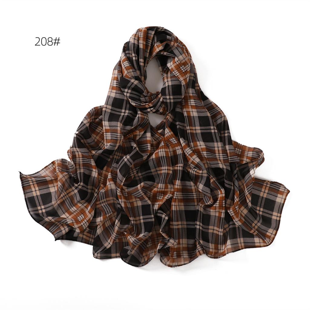 Fashion Plaid Printed Chiffon Scarf Muslim Femmel Chiffon Hijabs Islam Accessories Turkish Bandana Yiwu Beautiful Scarf Shawls