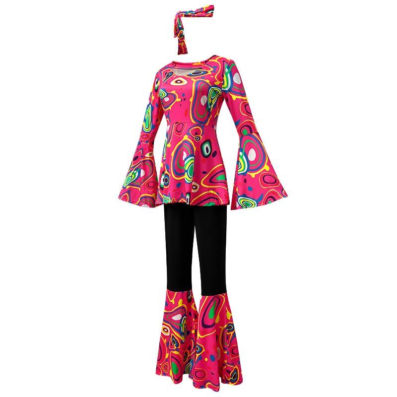 New hot-selling printed top, trousers, headscarf set, hippie ball stage performance costume