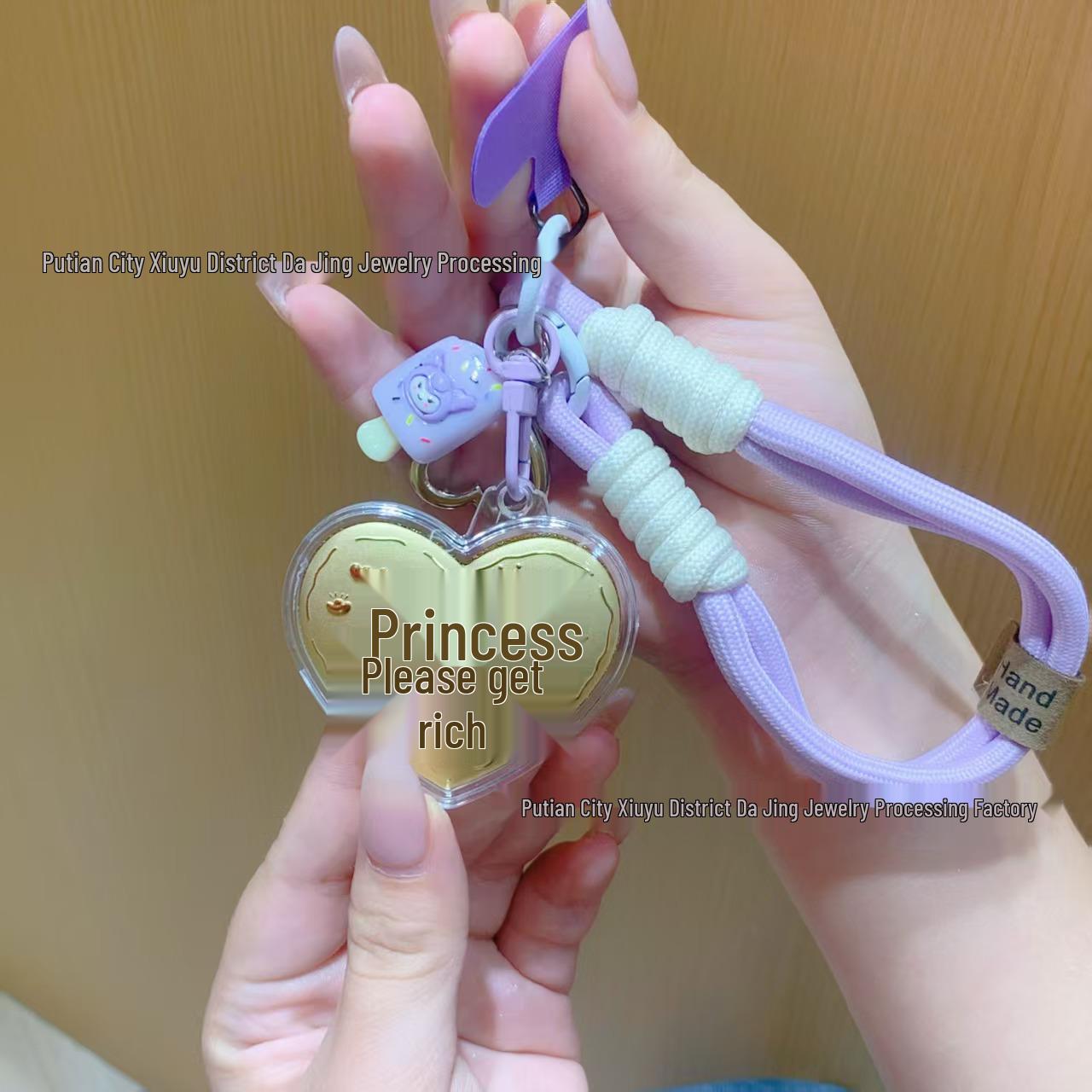 999 Pure Gold Princess Keychain Pendant Lanyard - Lucky Traffic Driving Gift