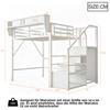 Loft Bed 140x200 with LED Light Strip, Safety Ladder and Flexible Storage Metal Bed Adult Bed Children's Bunk Bed White