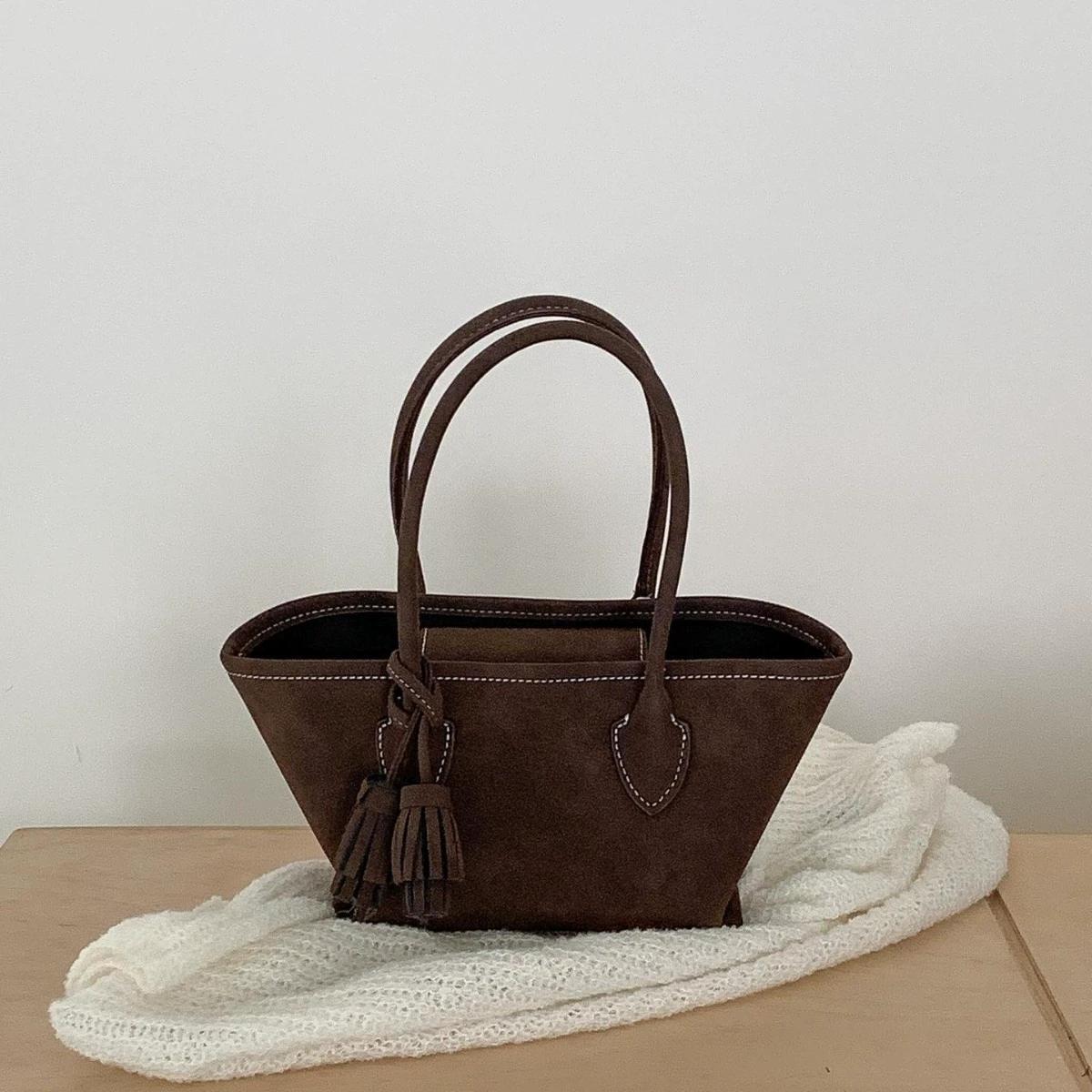Casual Versatile Tote Bag Faux Suede Solid Color Shoulder Bag small Handbag for Women Top-Handle Bags